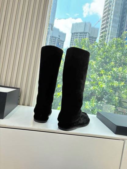 CHANE1高品質のダブルCヌバックレザーハイブーツ【50％割引+送料無料】