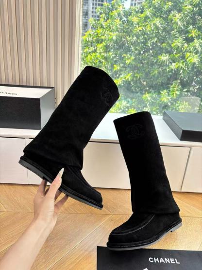 CHANE1高品質のダブルCヌバックレザーハイブーツ【50％割引+送料無料】