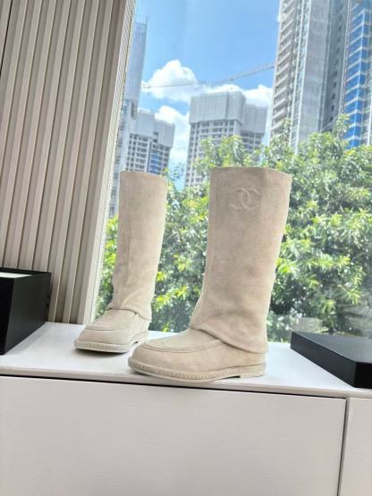 CHANE1高品質のダブルCヌバックレザーハイブーツ【50％割引+送料無料】