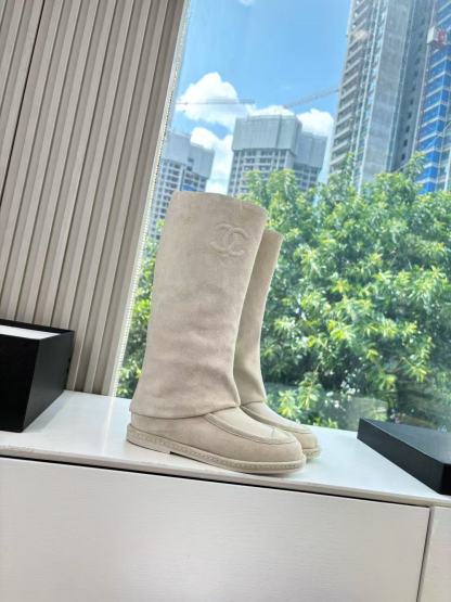 CHANE1高品質のダブルCヌバックレザーハイブーツ【50％割引+送料無料】