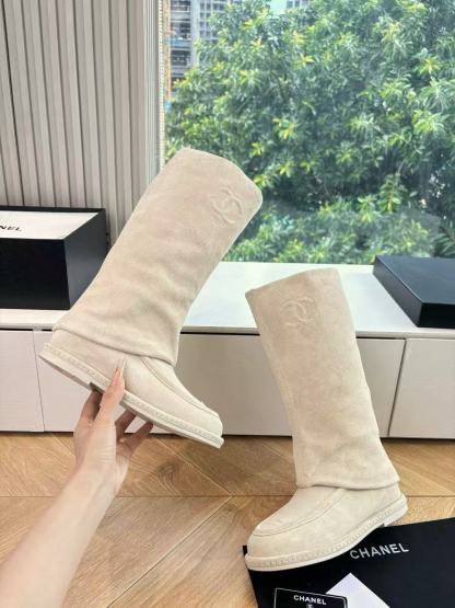 CHANE1高品質のダブルCヌバックレザーハイブーツ【50％割引+送料無料】