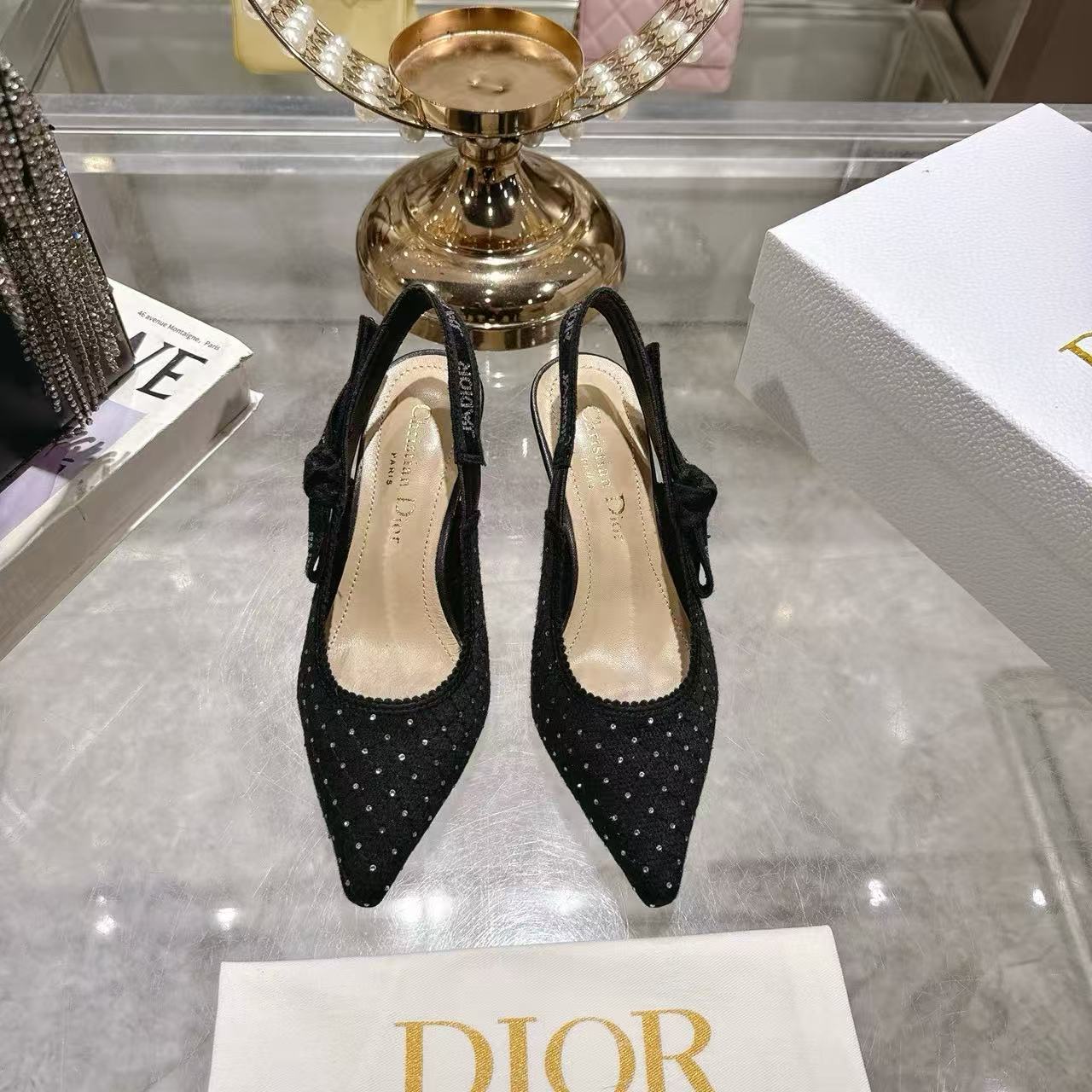 DI0Rの高品質ポインテッドラインストーンローヒール【50％割引+送料無料】