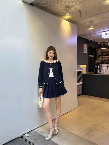 M1UM1U 襟付きジャケット+スカート ツーピースセット【50％割引+送料無料】