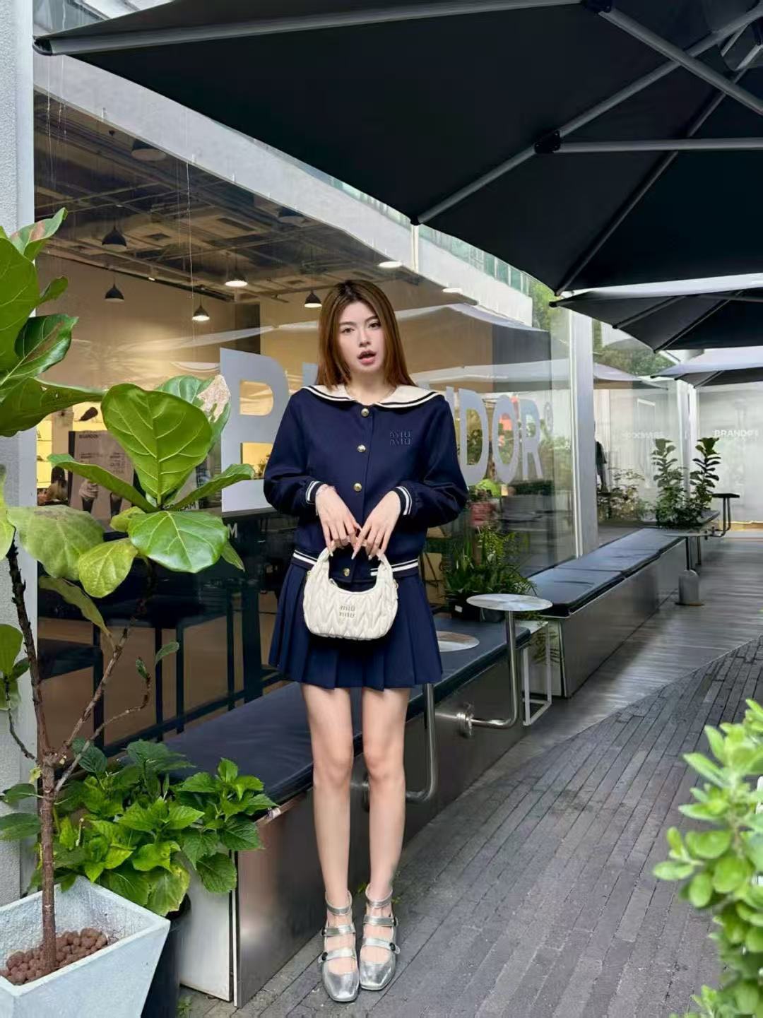 M1UM1U 襟付きジャケット+スカート ツーピースセット【50％割引+送料無料】