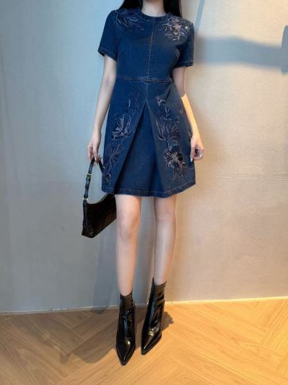 GUCC1 刺繍デニムドレス【50％割引+送料無料】