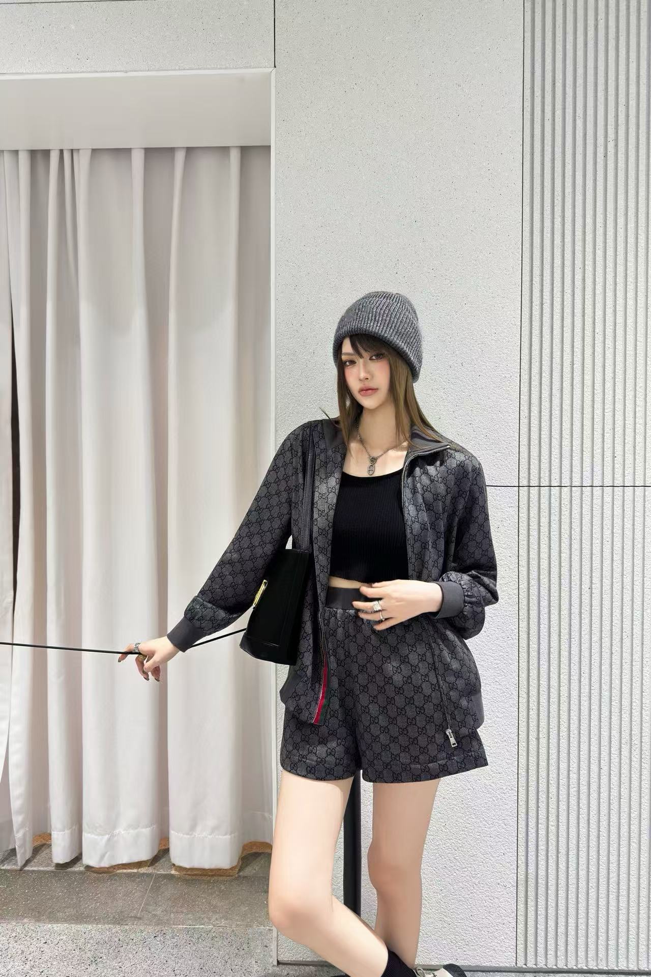 GUCC1 ジャカード カジュアルジャケット + ショーツ ツーピースセット【50％割引+送料無料】