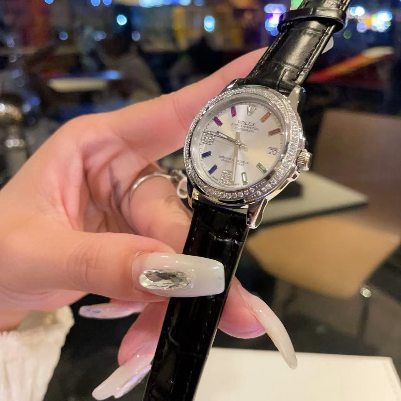 R0LEX レザーストラップ ダイヤモンド レディース ウォッチ【50％割引+送料無料】