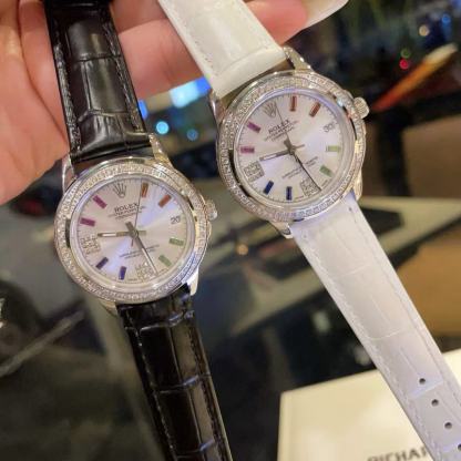 R0LEX レザーストラップ ダイヤモンド レディース ウォッチ【50％割引+送料無料】