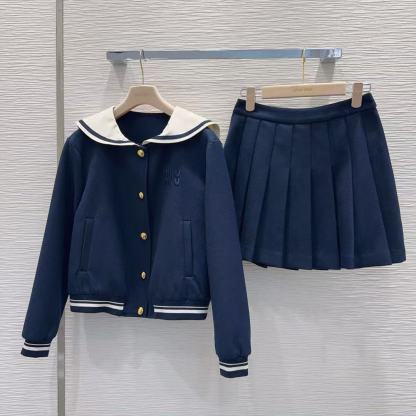 M1UM1U 襟付きジャケット+スカート ツーピースセット【50％割引+送料無料】