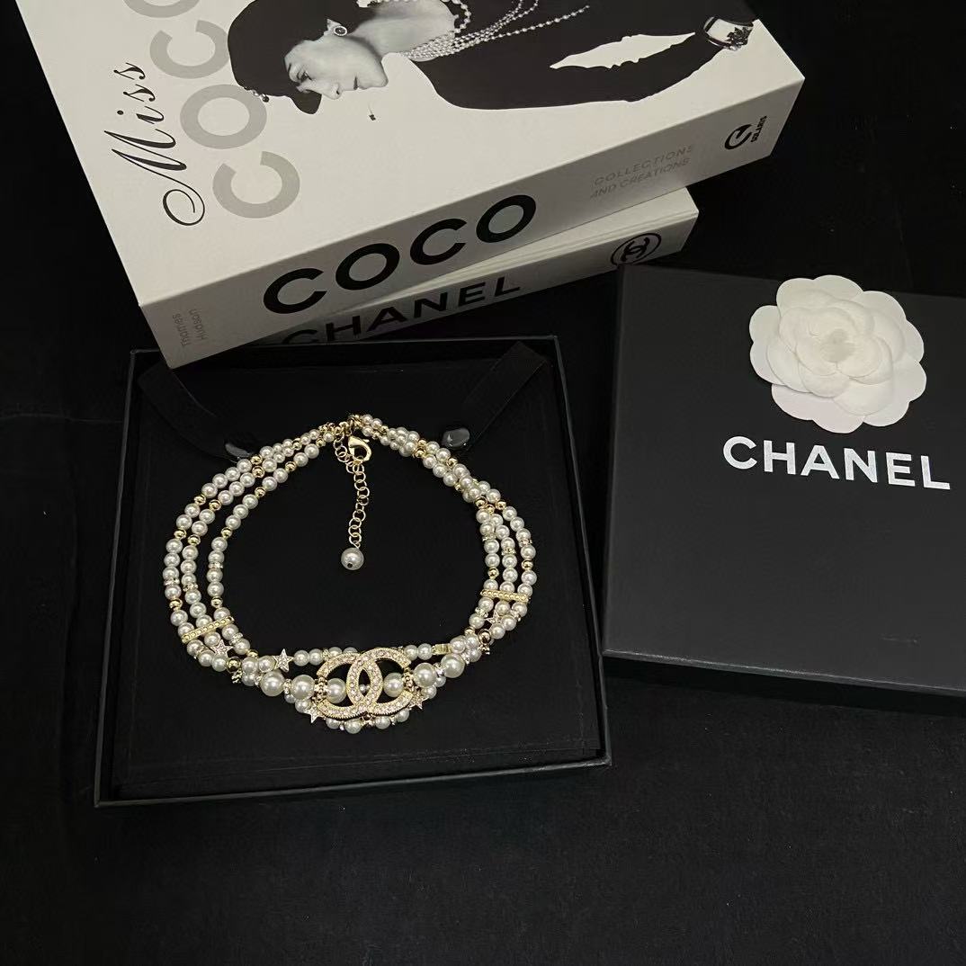 CHANE1 ダブルC 3層パールネックレス【50％割引+送料無料】