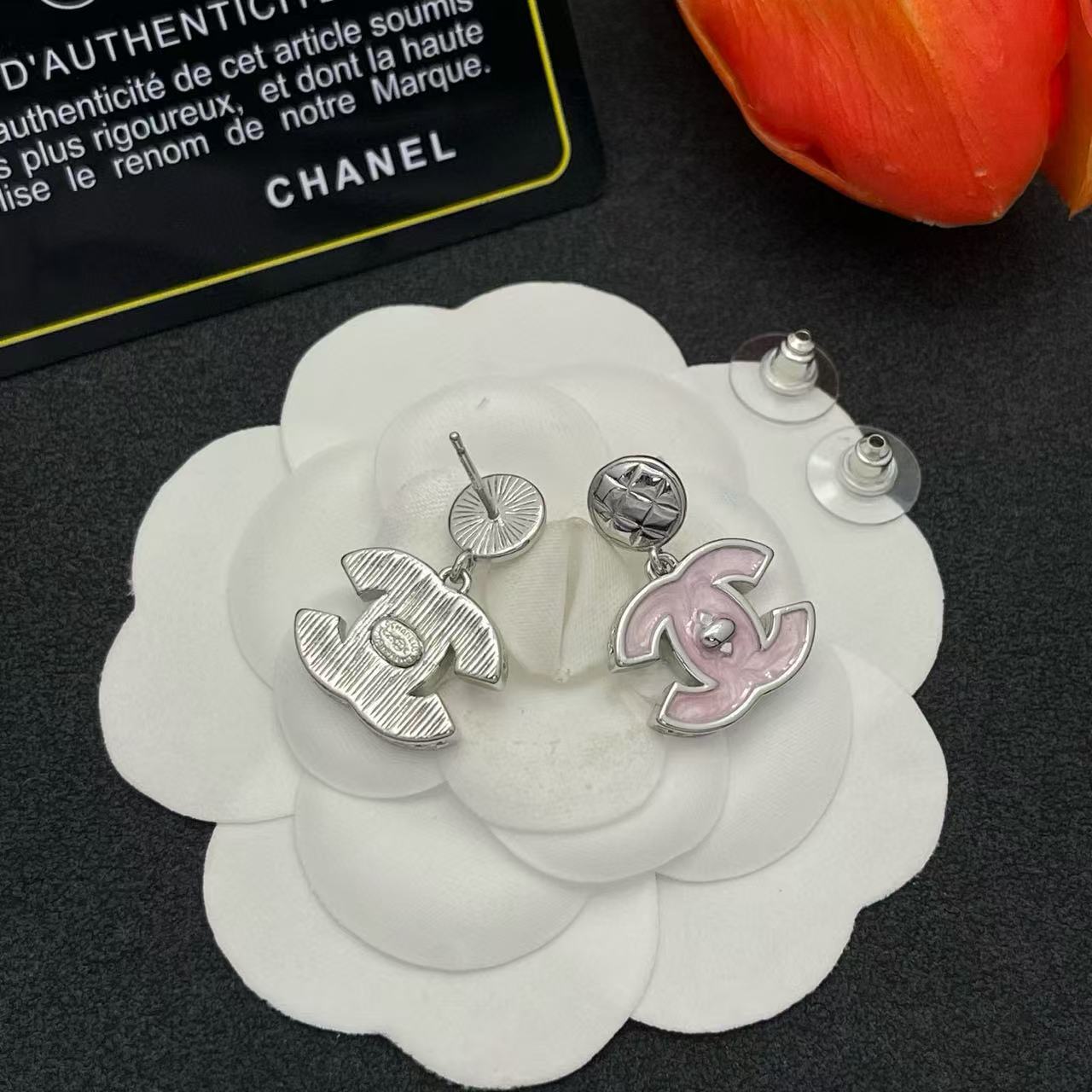 CHANE1 ダブルC ピンクイヤリング【50％割引+送料無料】