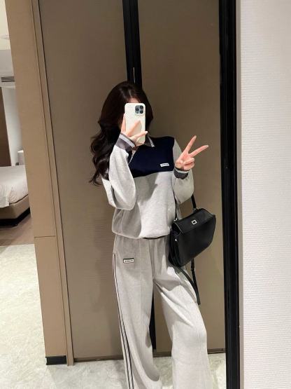 M1UM1U カラーブロック ジッパートップ + パンツ ツーピースセット【50％割引+送料無料】