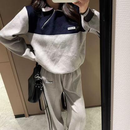 M1UM1U カラーブロック ジッパートップ + パンツ ツーピースセット【50％割引+送料無料】