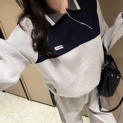 M1UM1U カラーブロック ジッパートップ + パンツ ツーピースセット【50％割引+送料無料】