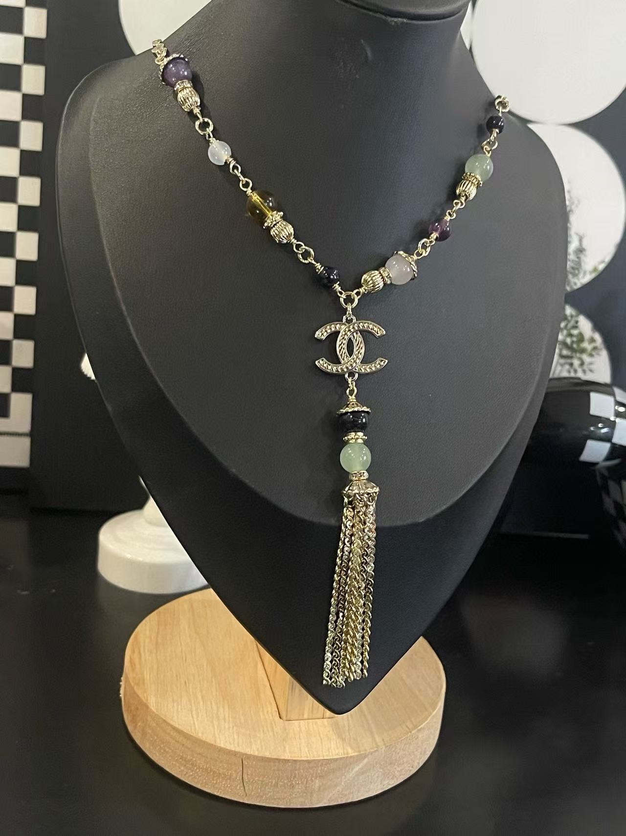CHANE1 ダブルCビーズタッセルネックレス【50％割引+送料無料】