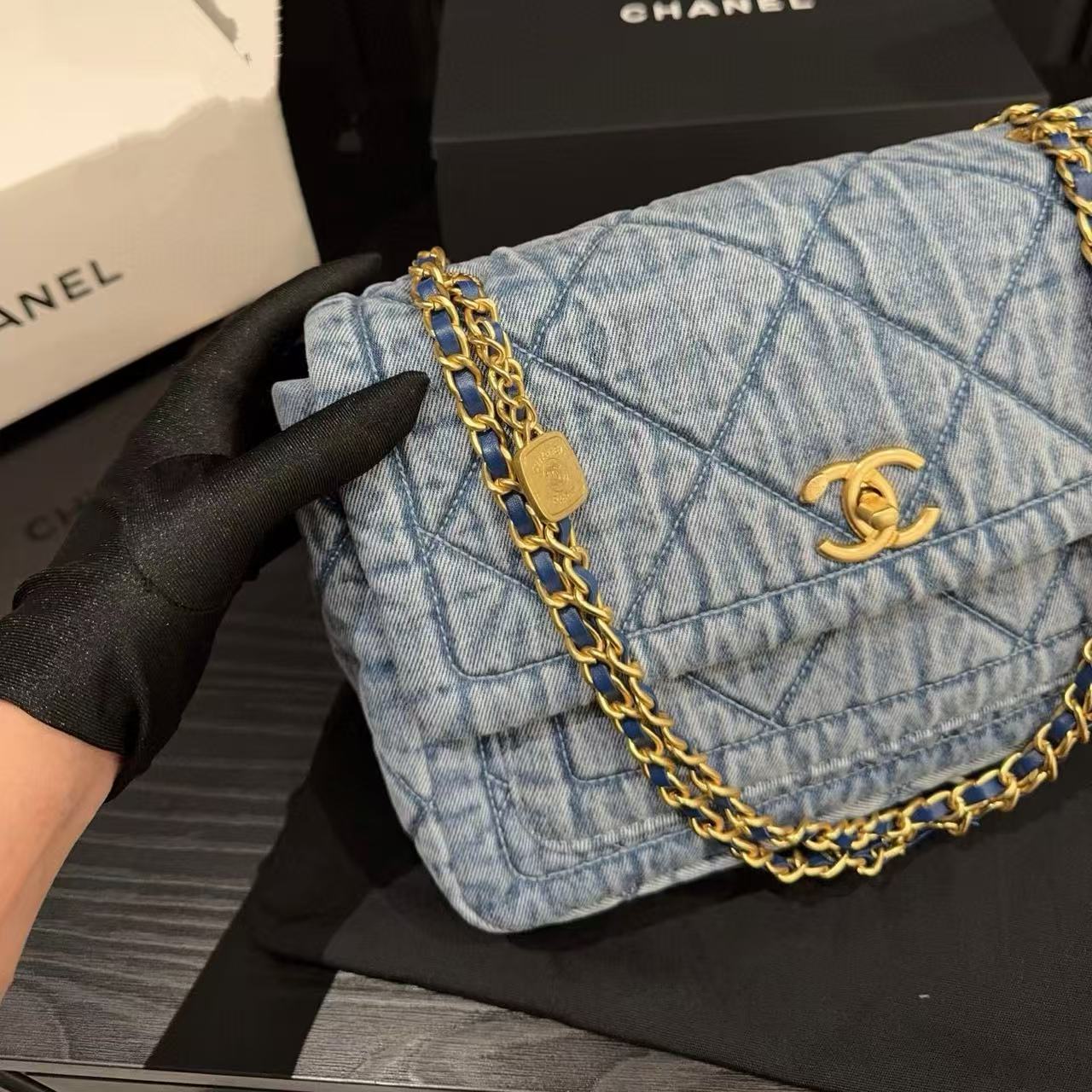 CHANE1 デニムフラップチェーンバッグ【50％割引+送料無料】