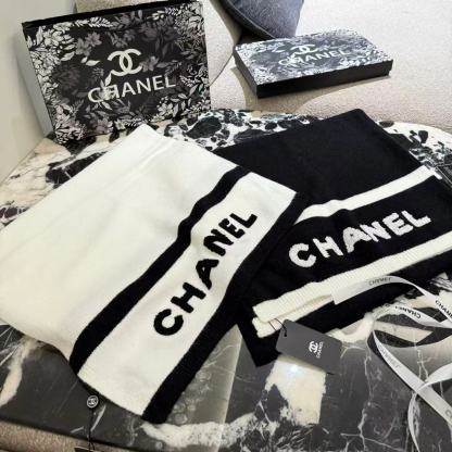 CHANE1 ブラック＆ホワイトレター カシミアスカーフ【50％割引+送料無料】