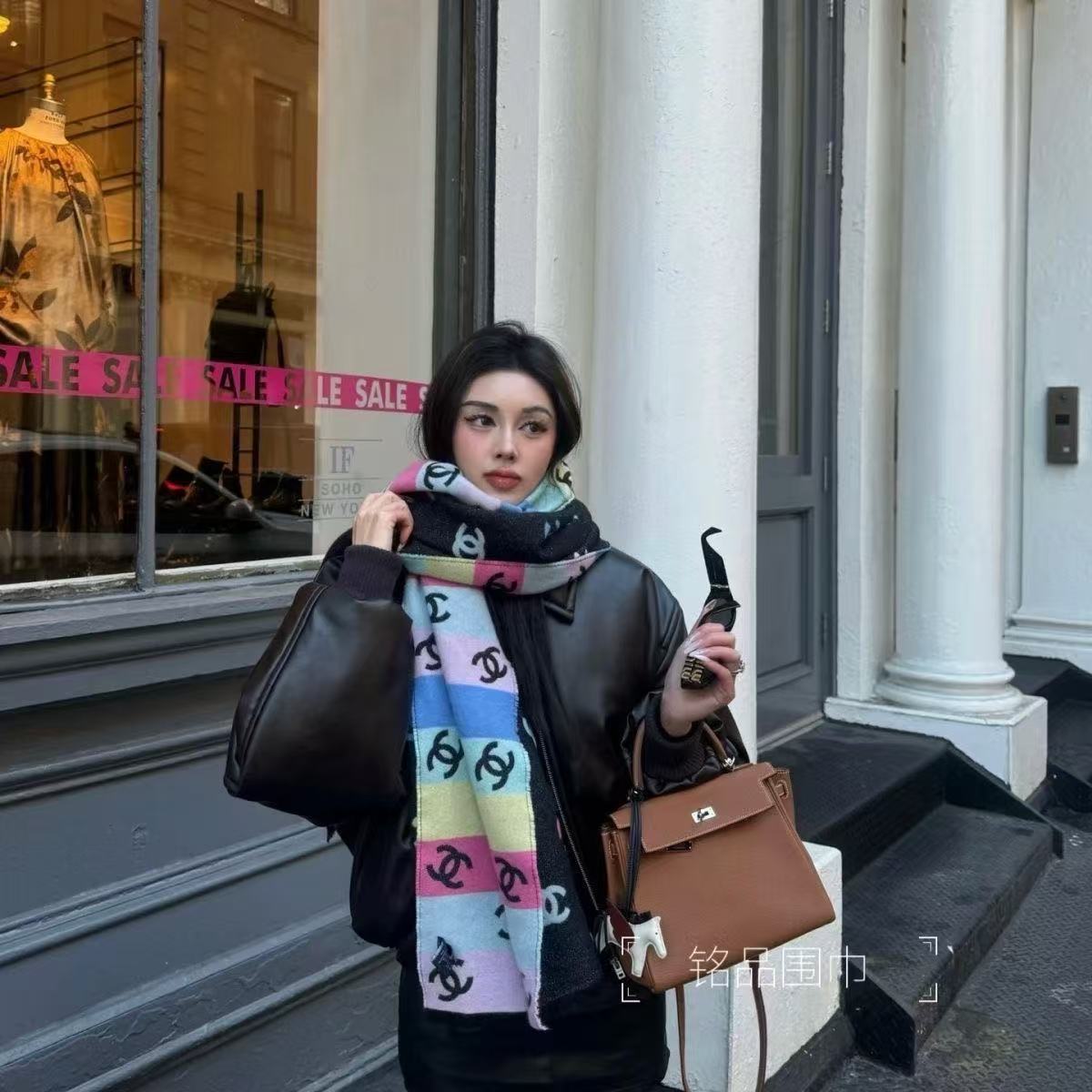 CHANE1 ダブルCロゴ カシミアスカーフ【50％割引+送料無料】