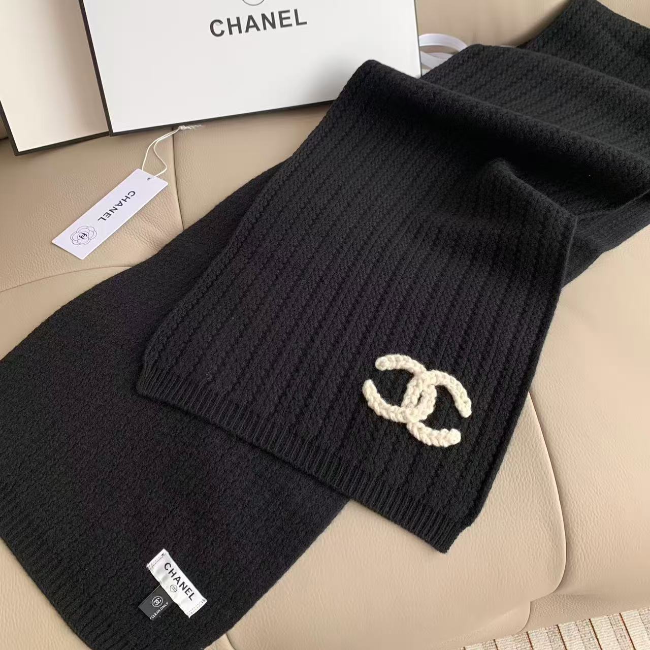 CHANE1 ダブルC カシミアスカーフ【50％割引+送料無料】