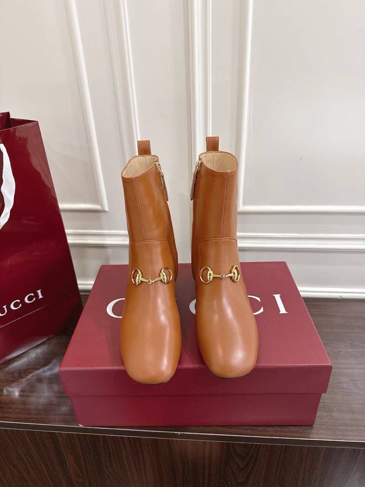 GUCC1 高品質ホースビットチャンキーヒールアンクルブーツ【50％割引+送料無料】