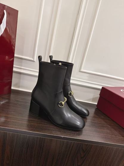 GUCC1 高品質ホースビットチャンキーヒールアンクルブーツ【50％割引+送料無料】