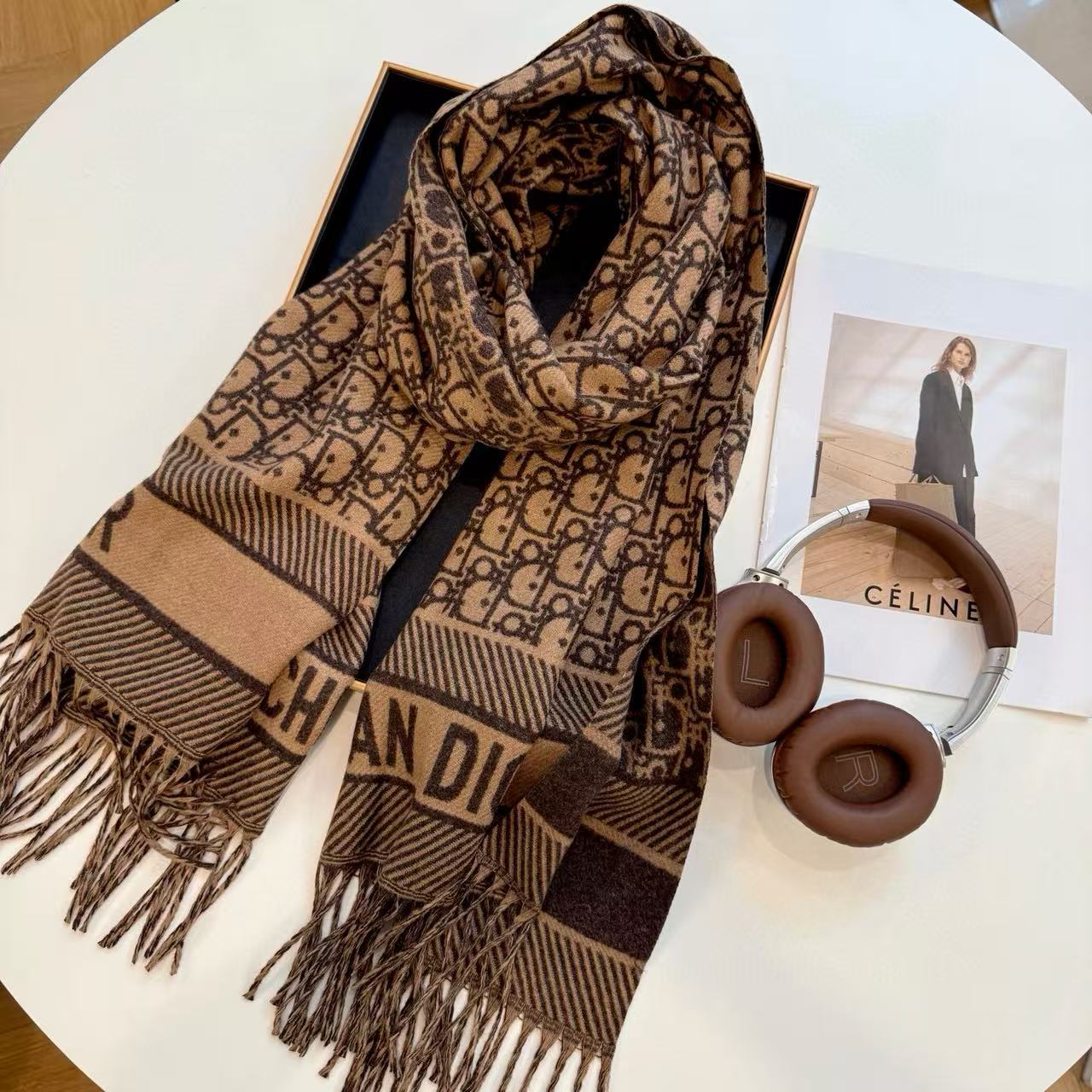 DI0R ジャカードタッセルウールスカーフ【50％割引+送料無料】