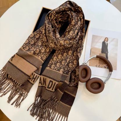 DI0R ジャカードタッセルウールスカーフ【50％割引+送料無料】