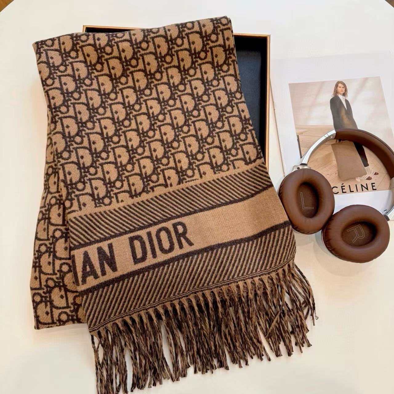 DI0R ジャカードタッセルウールスカーフ【50％割引+送料無料】