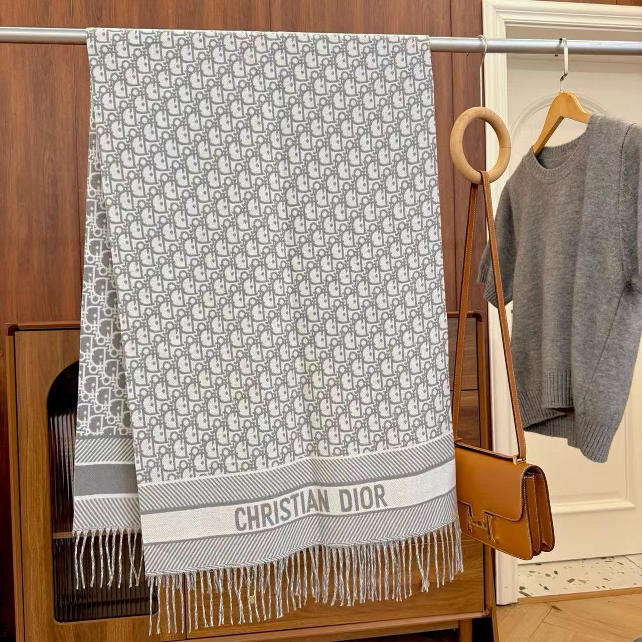 DI0R ジャカードタッセルウールスカーフ【50％割引+送料無料】