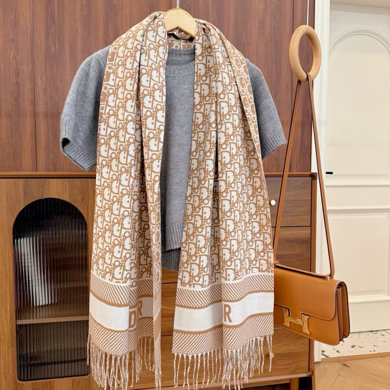 DI0R ジャカードタッセルウールスカーフ【50％割引+送料無料】