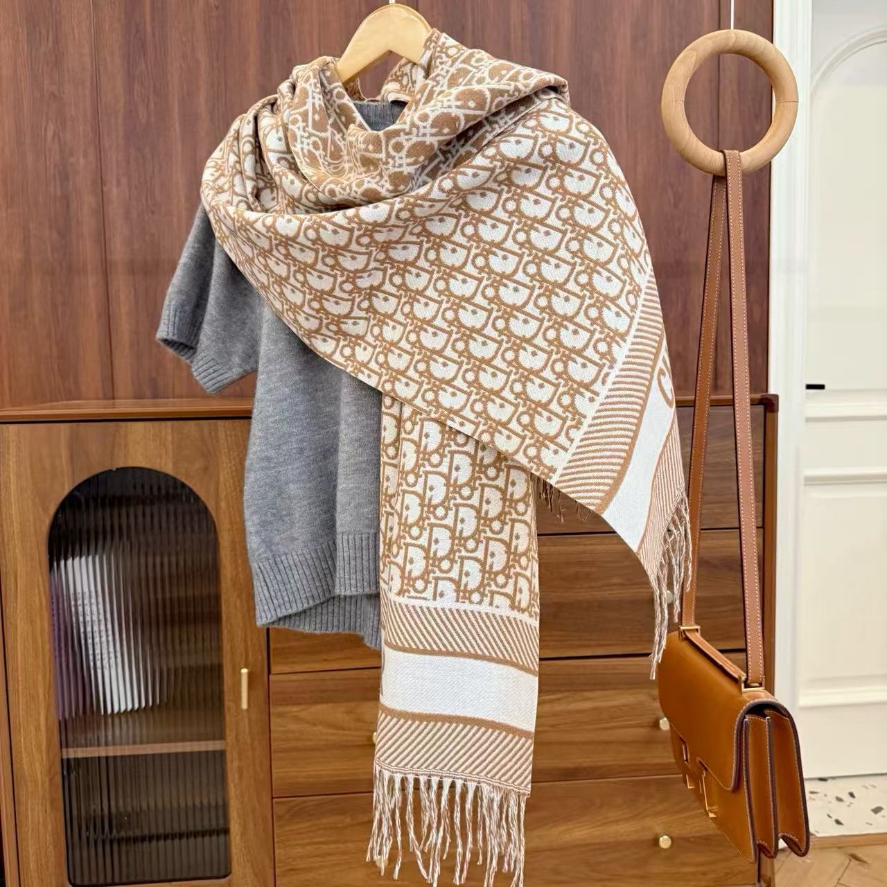 DI0R ジャカードタッセルウールスカーフ【50％割引+送料無料】