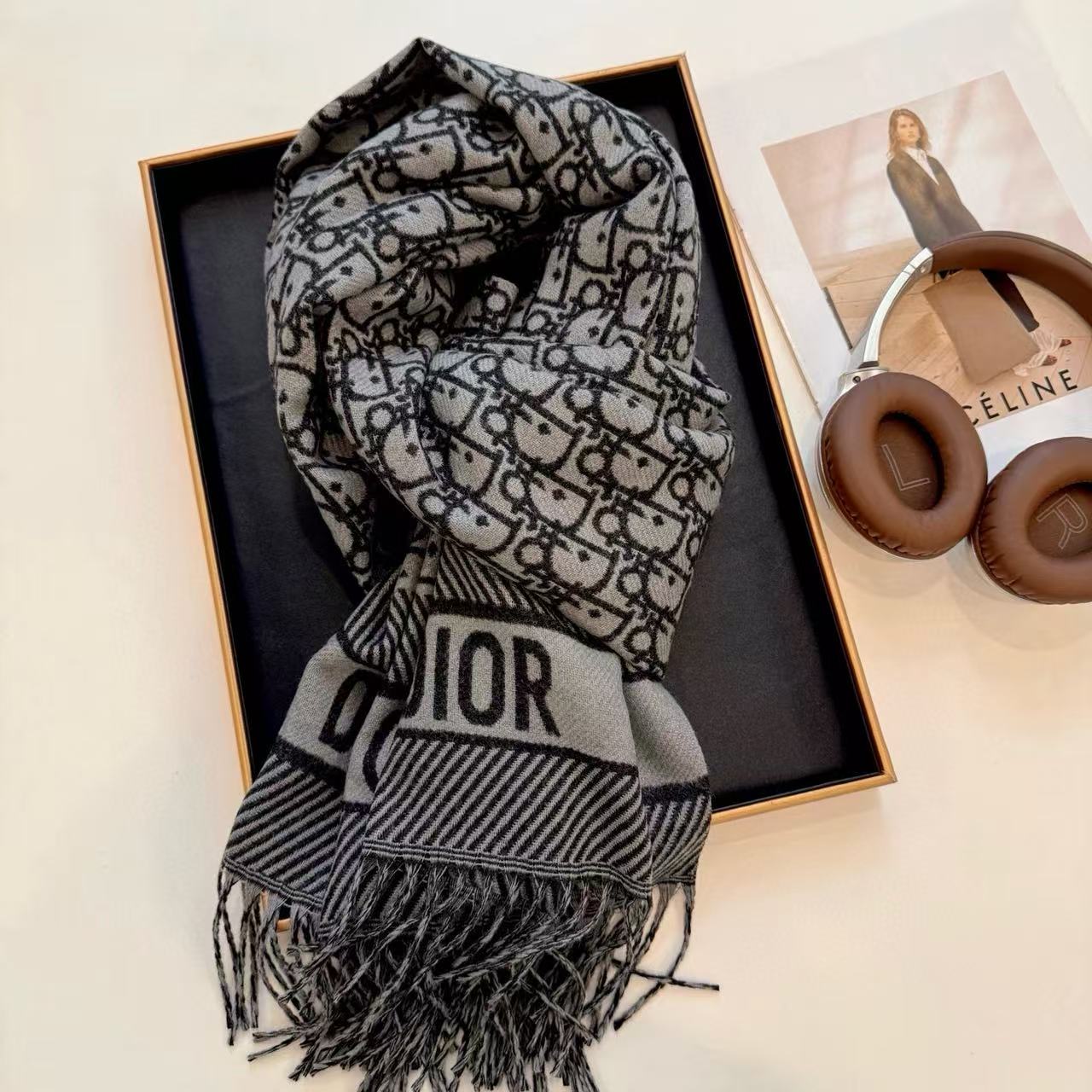 DI0R ジャカードタッセルウールスカーフ【50％割引+送料無料】