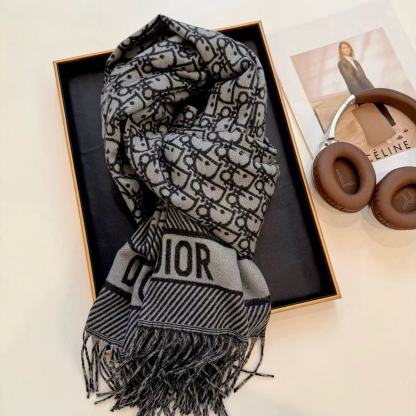 DI0R ジャカードタッセルウールスカーフ【50％割引+送料無料】