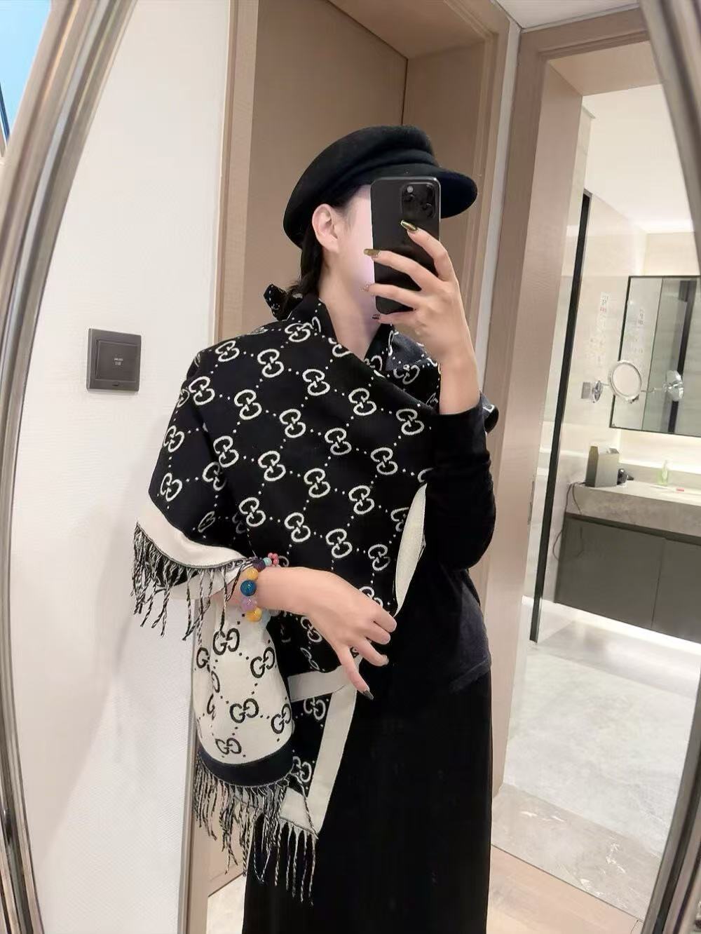 GUCC1 両面カラーブロックウールスカーフ【50％割引+送料無料】