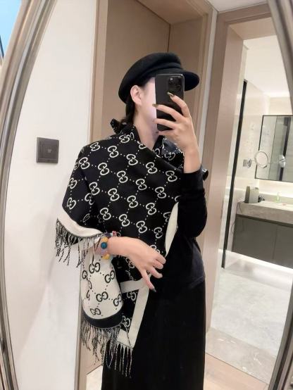 GUCC1 両面カラーブロックウールスカーフ【50％割引+送料無料】