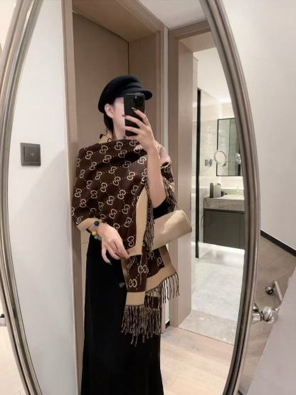 GUCC1 両面カラーブロックウールスカーフ【50％割引+送料無料】