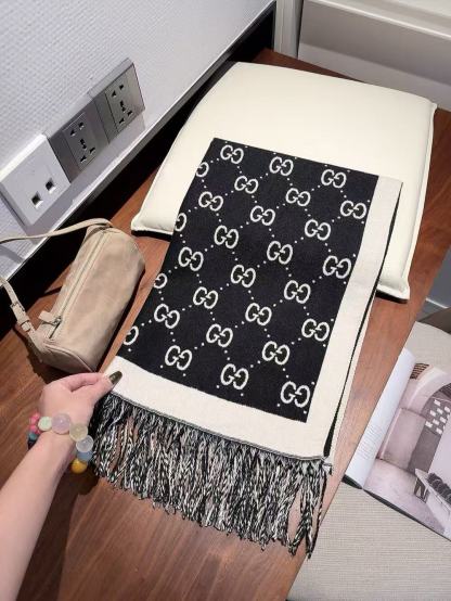 GUCC1 両面カラーブロックウールスカーフ【50％割引+送料無料】