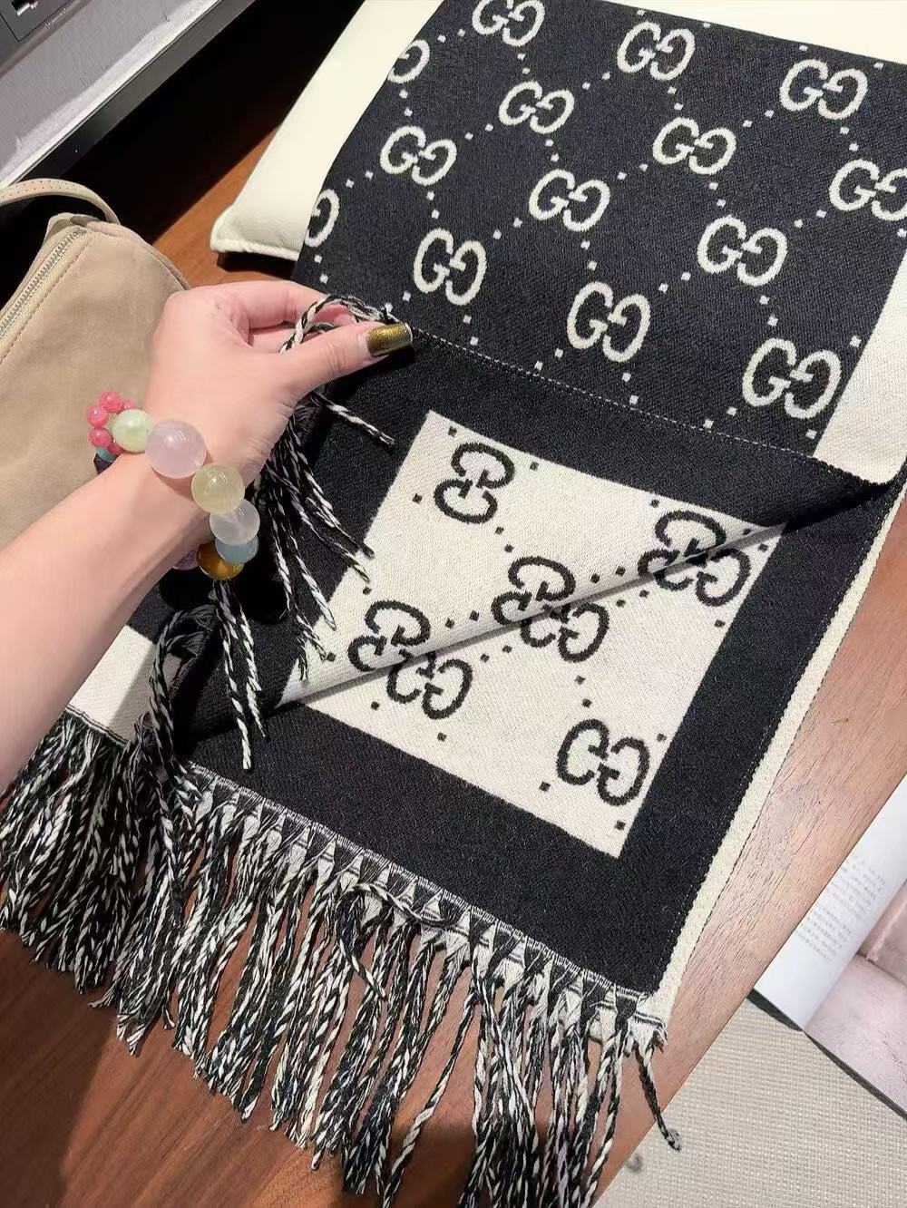 GUCC1 両面カラーブロックウールスカーフ【50％割引+送料無料】