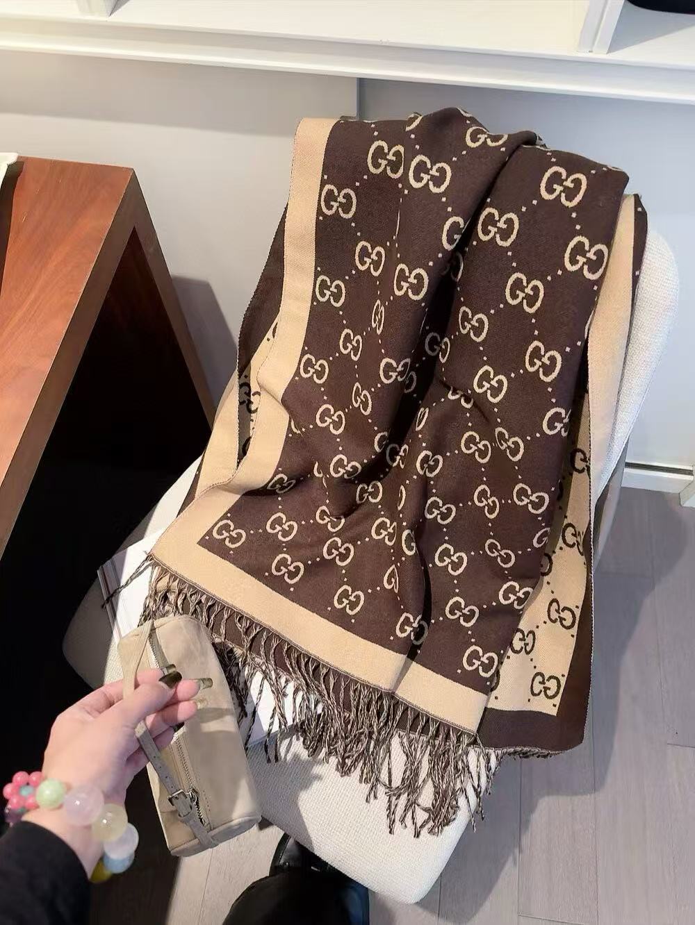 GUCC1 両面カラーブロックウールスカーフ【50％割引+送料無料】