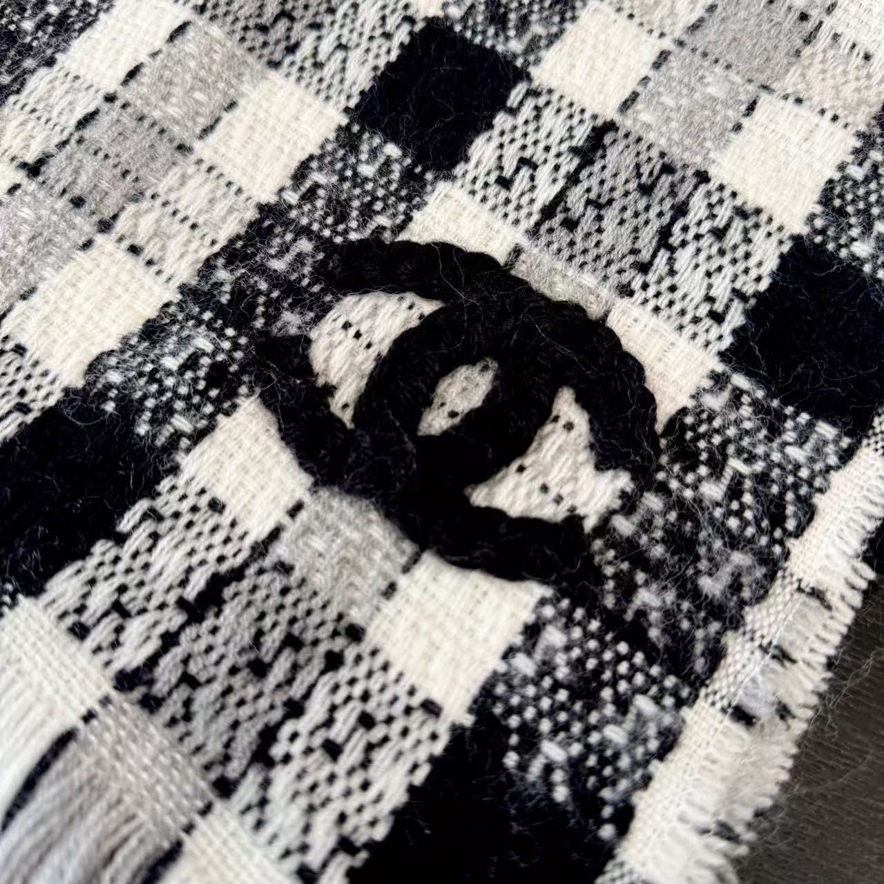 CHANE1 秋冬 ダブルC 千鳥格子 タッセル スカーフ【50％割引+送料無料】