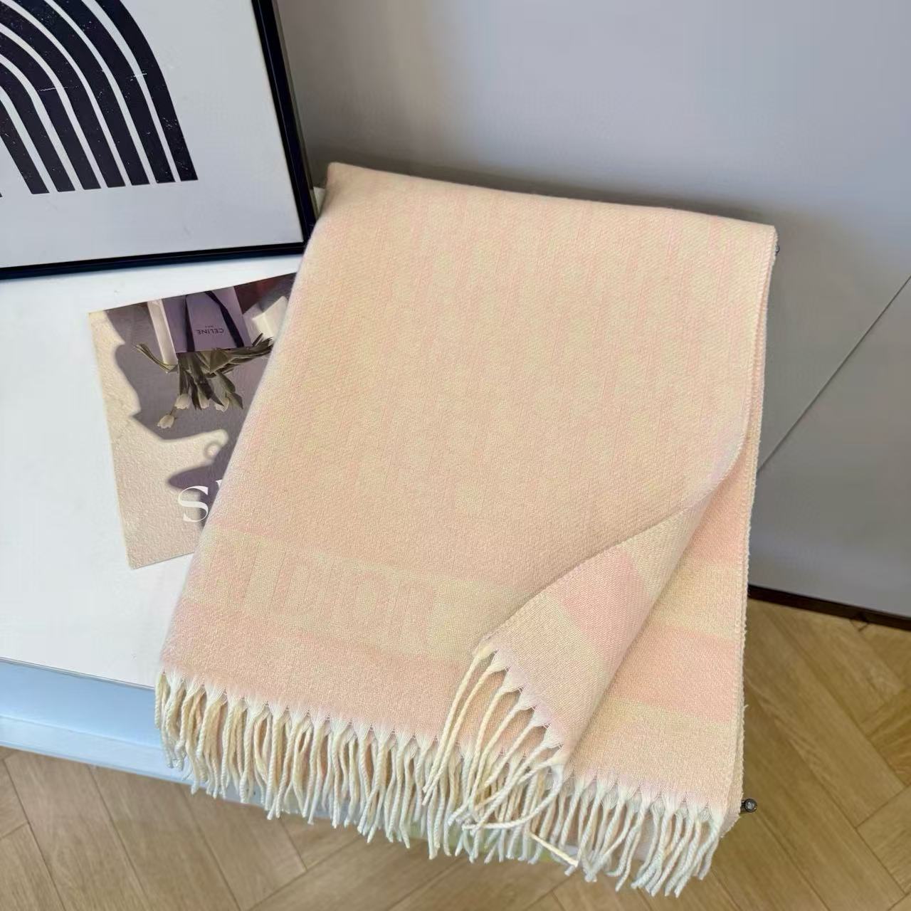 DI0R ジャカードタッセル カシミアスカーフ【50％割引+送料無料】