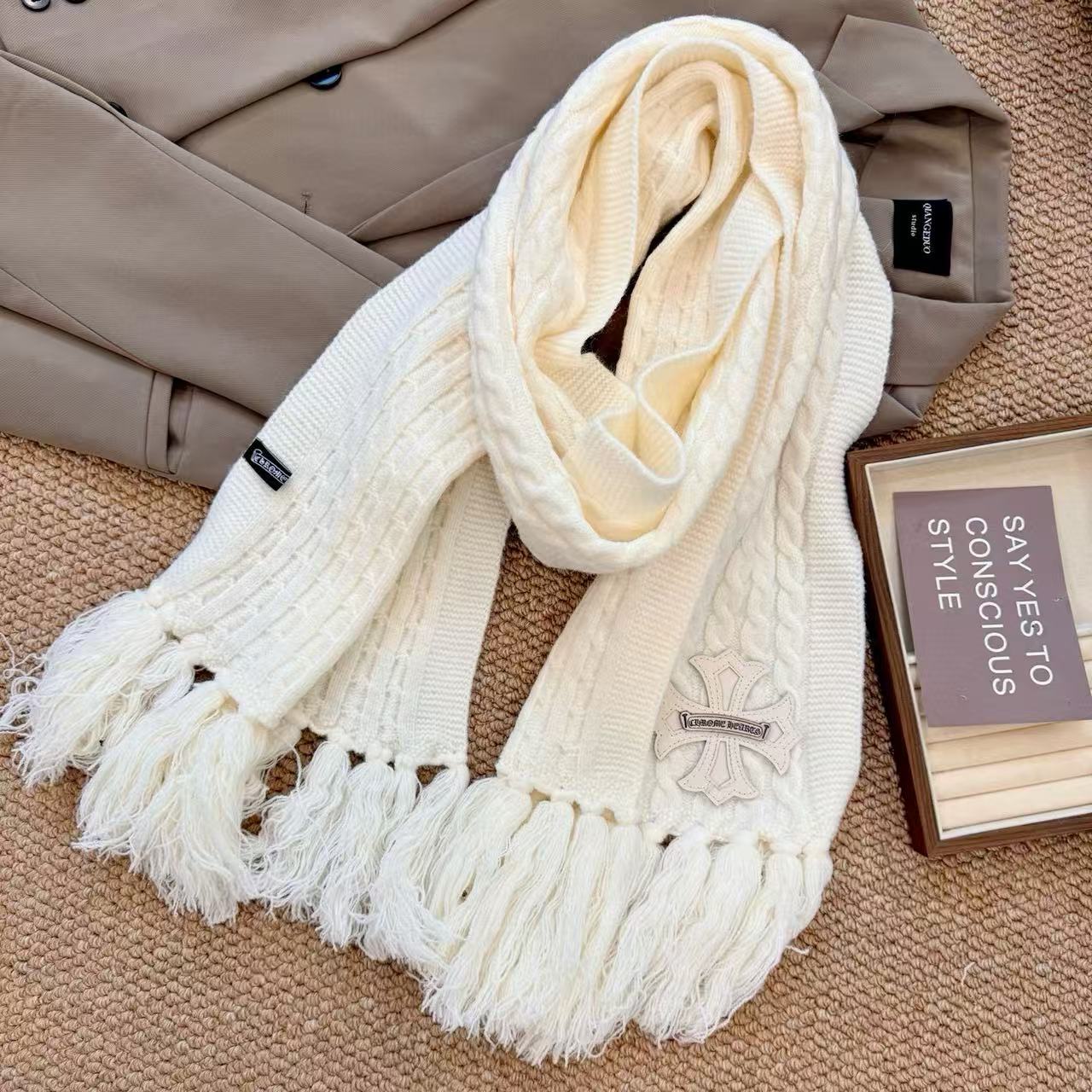 Chr0me Heartsフリンジ付きカシミアスカーフ【50％割引+送料無料】