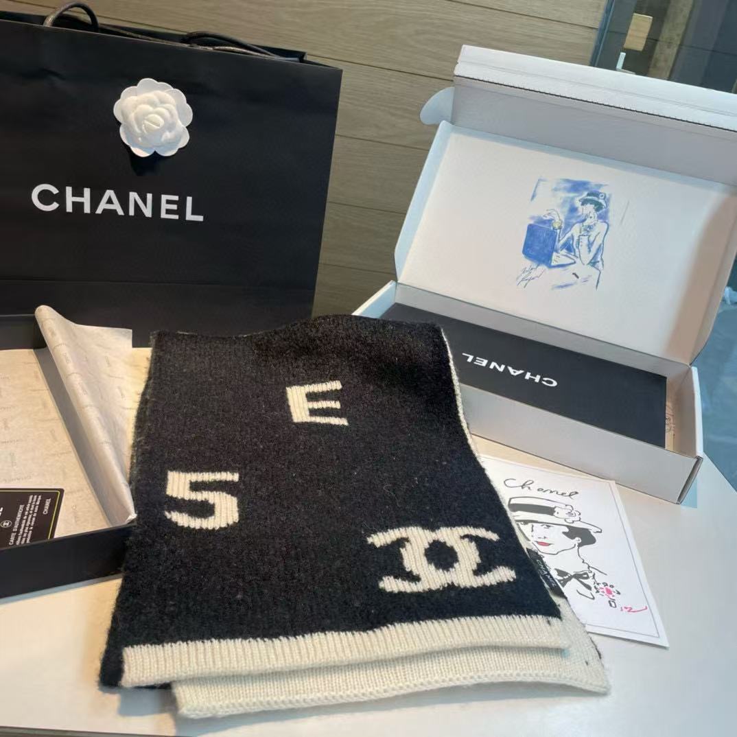CHANE1 ダブルC カシミアスカーフ【50％割引+送料無料】