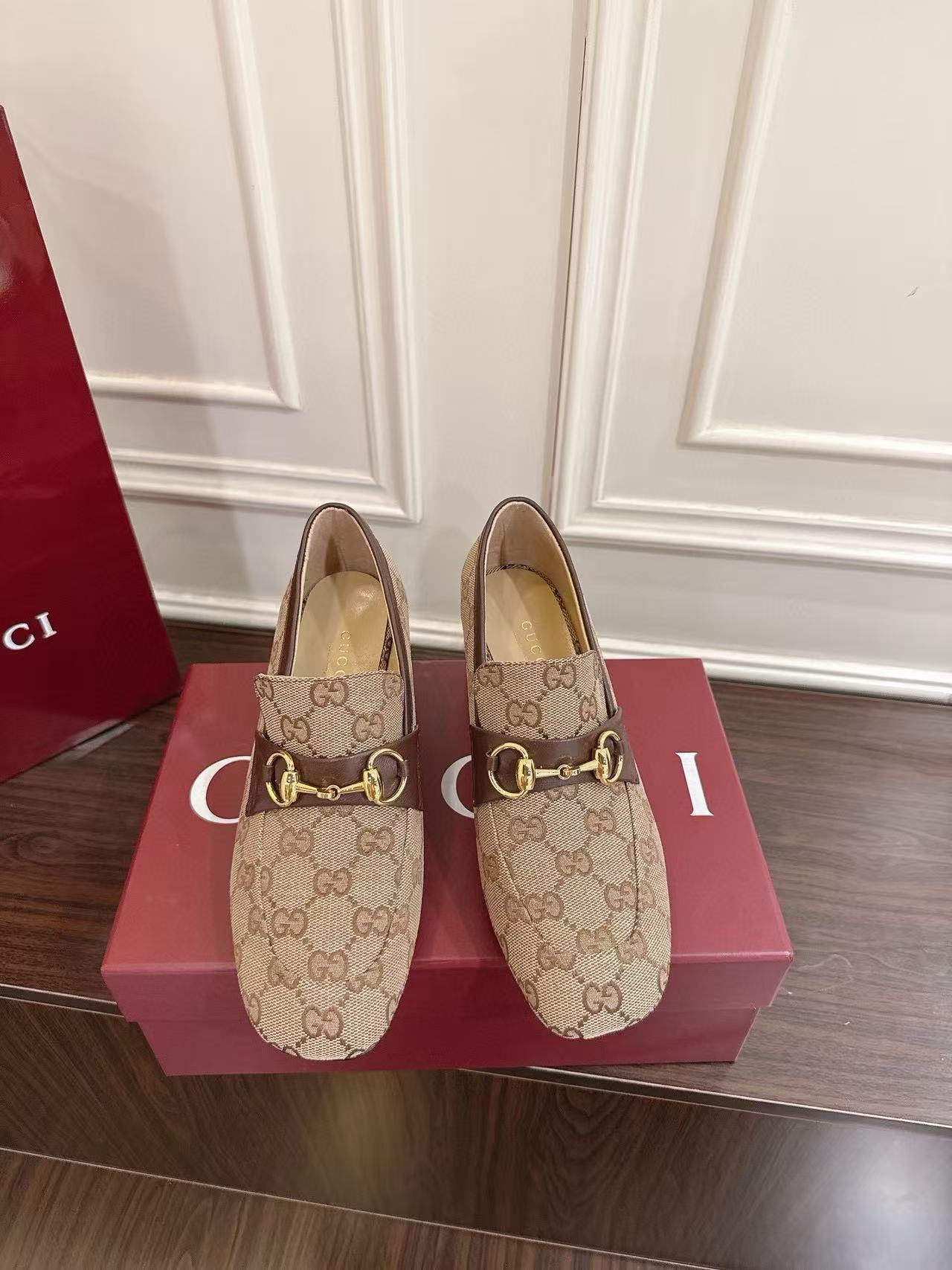 GUCC1 高品質ジャカードローヒールシューズ【50％割引+送料無料】