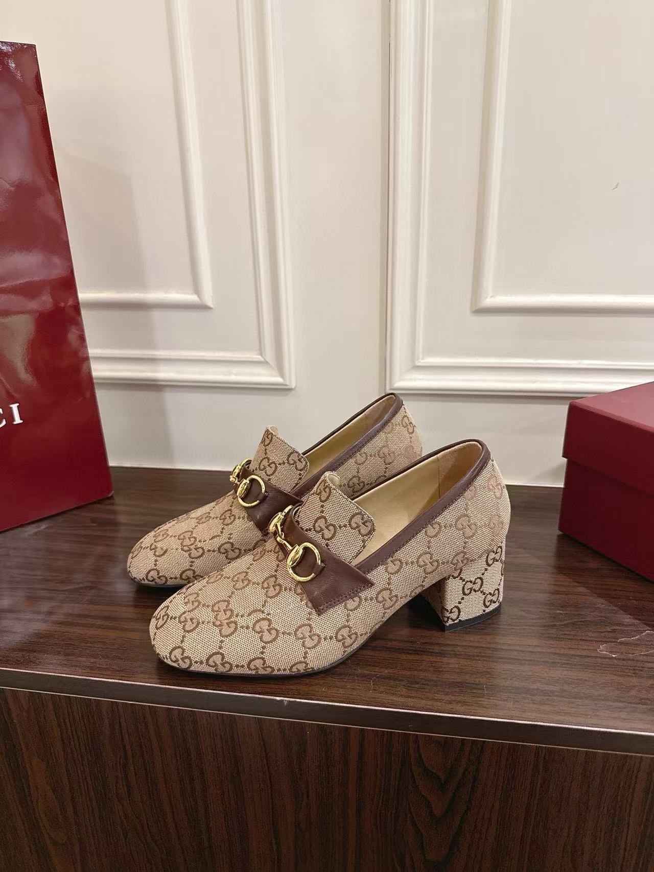 GUCC1 高品質ジャカードローヒールシューズ【50％割引+送料無料】
