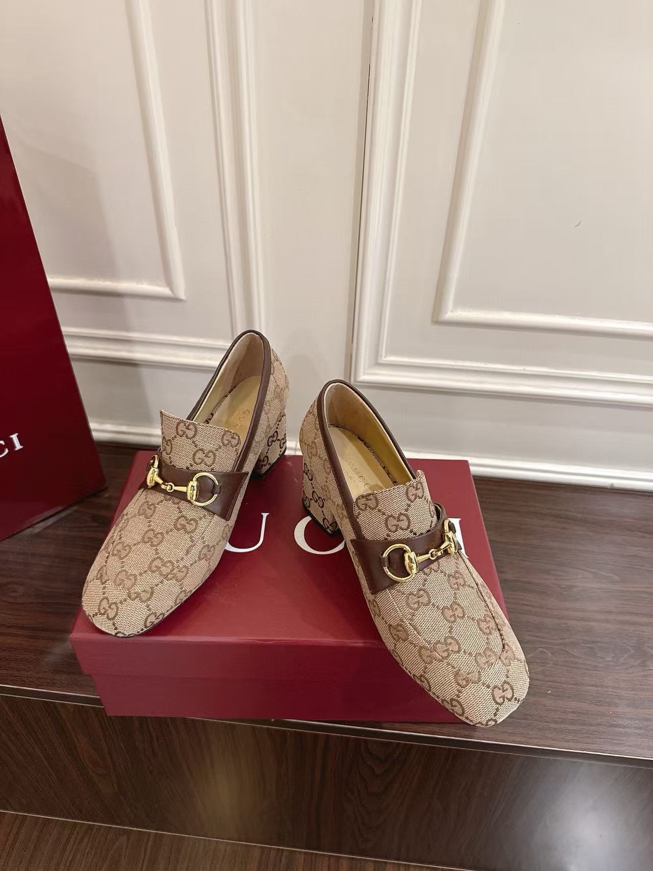 GUCC1 高品質ジャカードローヒールシューズ【50％割引+送料無料】