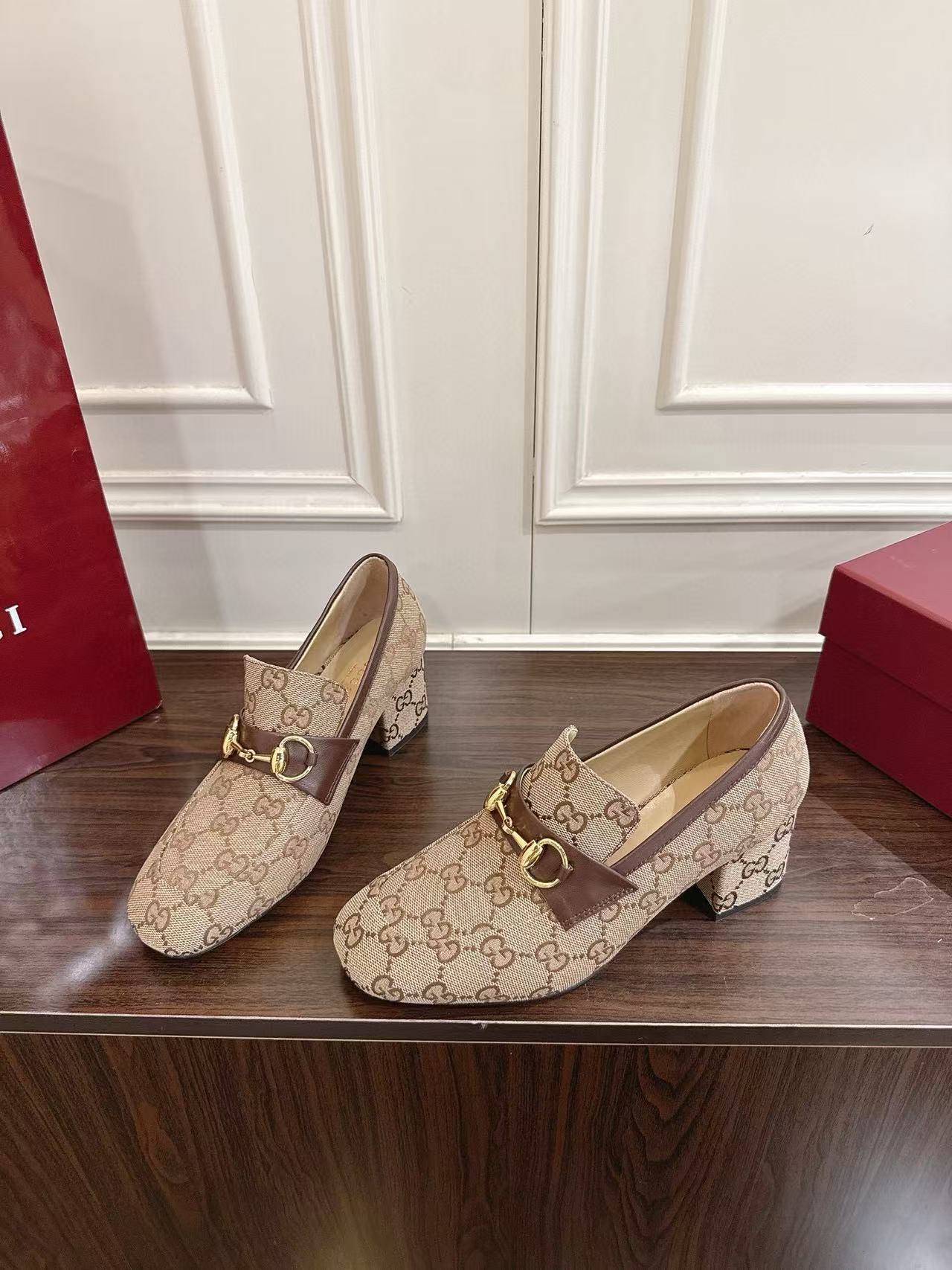 GUCC1 高品質ジャカードローヒールシューズ【50％割引+送料無料】