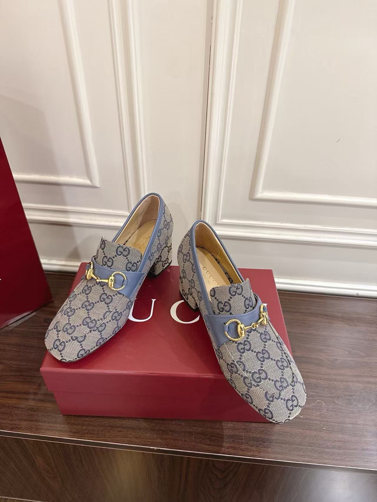 GUCC1 高品質ジャカードローヒールシューズ【50％割引+送料無料】