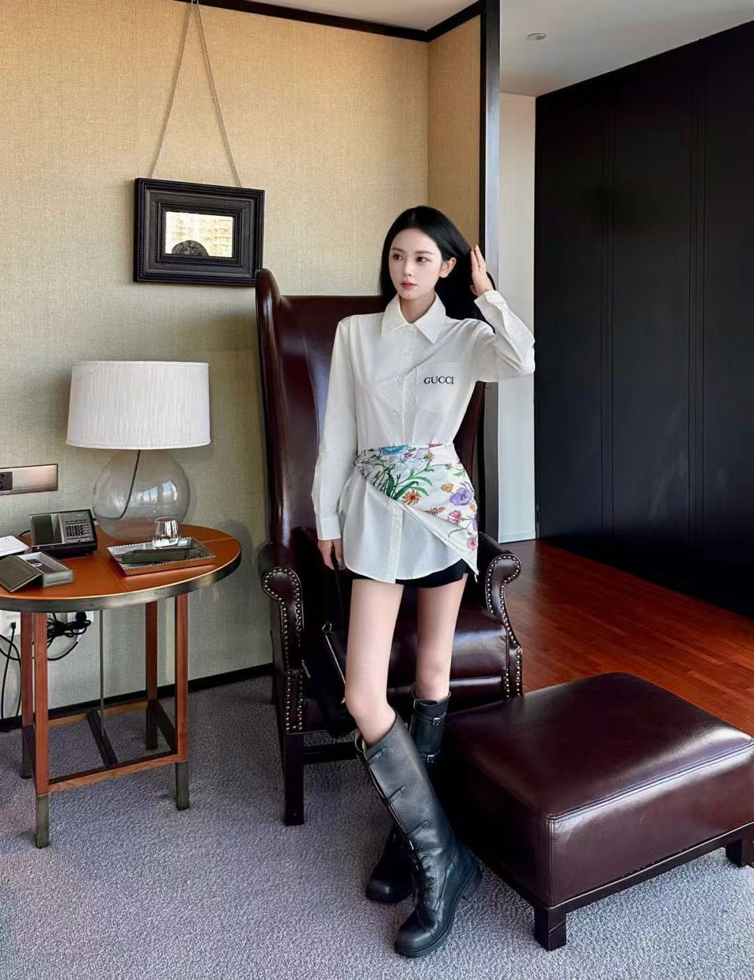 GUCC1 シルクスカーフシャツ【50％割引+送料無料】