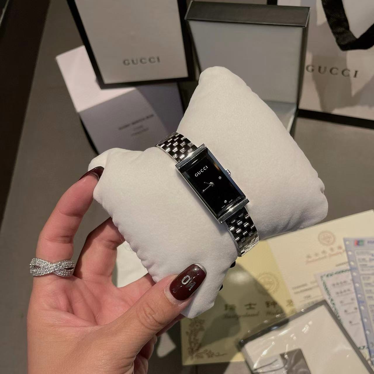 GUCC1 スチールストラップ スクエア レディース ウォッチ【50％割引+送料無料】